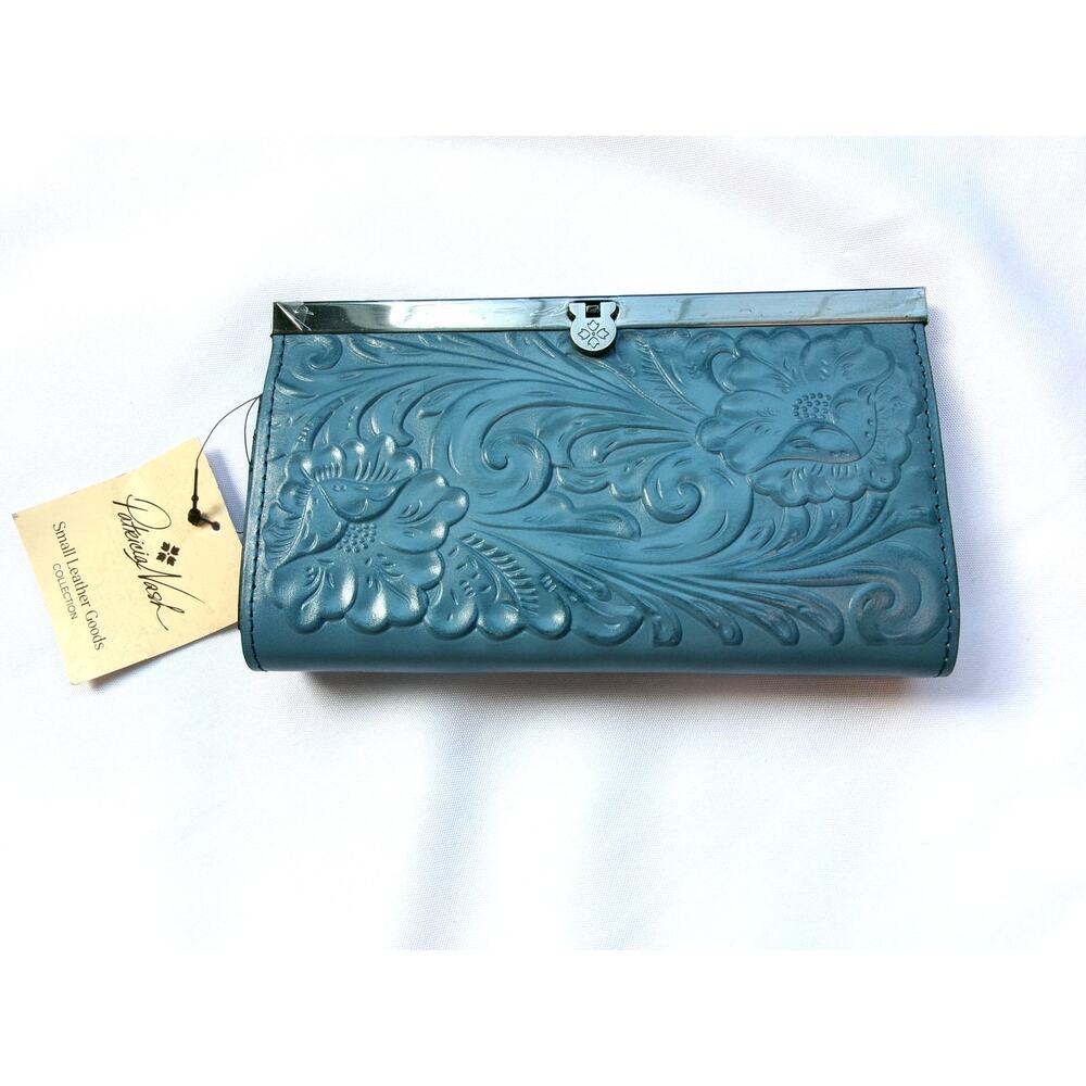 Patricia Nash Cauchy Blue Fog Embossed Leather RFID Clutch Wallet NWT